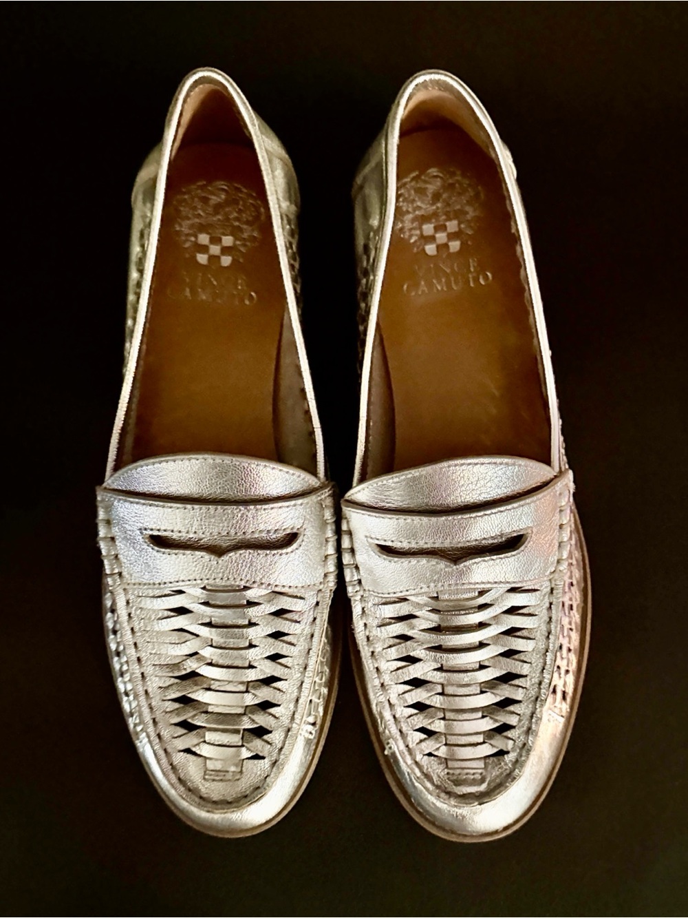 Vince Camuto Metallic Silver Woven Loafers
